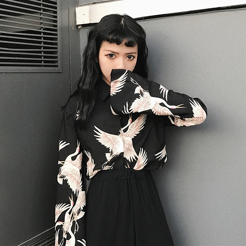 Harajuku Blusas women Tops Red-crowned Crane Printed lady Shirts 2019 Long Sleeve Turn-down Collar Blouses female Vintage Shirts
Harajuku Blusas women Tops Red-crowned Crane Printed lady Shirts 2019 Long Sleeve Turn-down Collar Blouses female Vintage Shirts