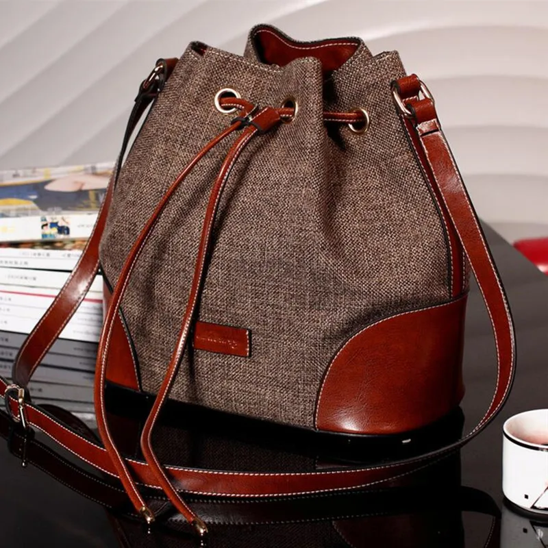 Genuine Leather Brand Design Women Luxury Handbag Bucket Messenger Bags Cowhide Linen Fabric High Quality Shoulder Bags Ladies
Genuine Leather Brand Design Women Luxury Handbag Bucket Messenger Bags Cowhide Linen Fabric High Quality Shoulder Bags Ladies