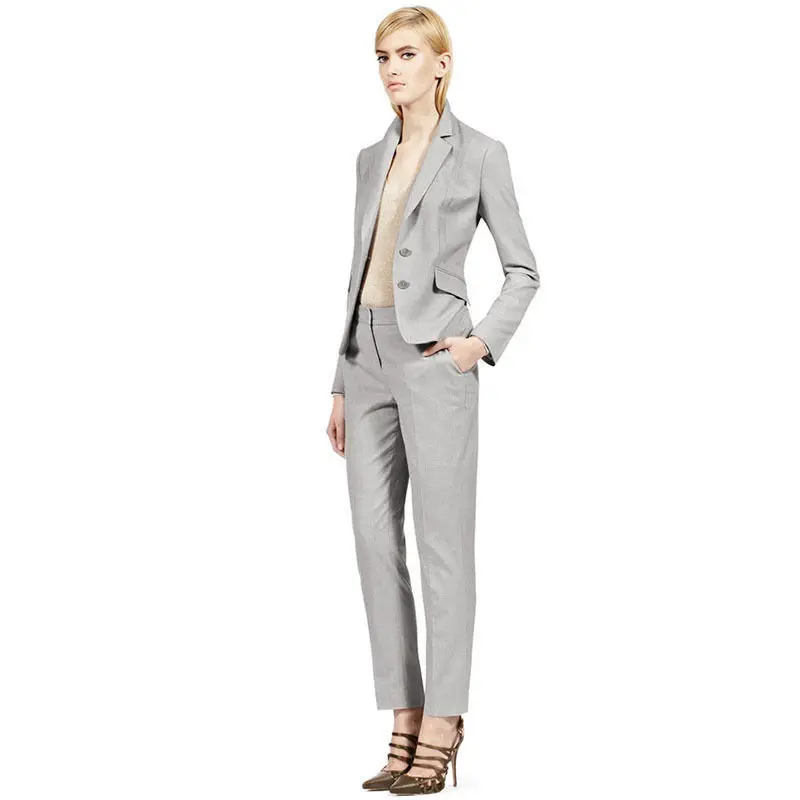 Light Gray Lady Trouser Suit Womens Business Suits Full Sleeves Two Button Suits
Light Gray Lady Trouser Suit Womens Business Suits Full Sleeves Two Button Suits