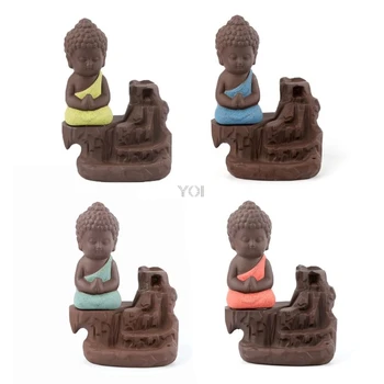 

Reflow Ceramic Little Monk Buddha Smoke Backflow Cone Stick Censer Incense Burner Holder Decoration Aromatherapy