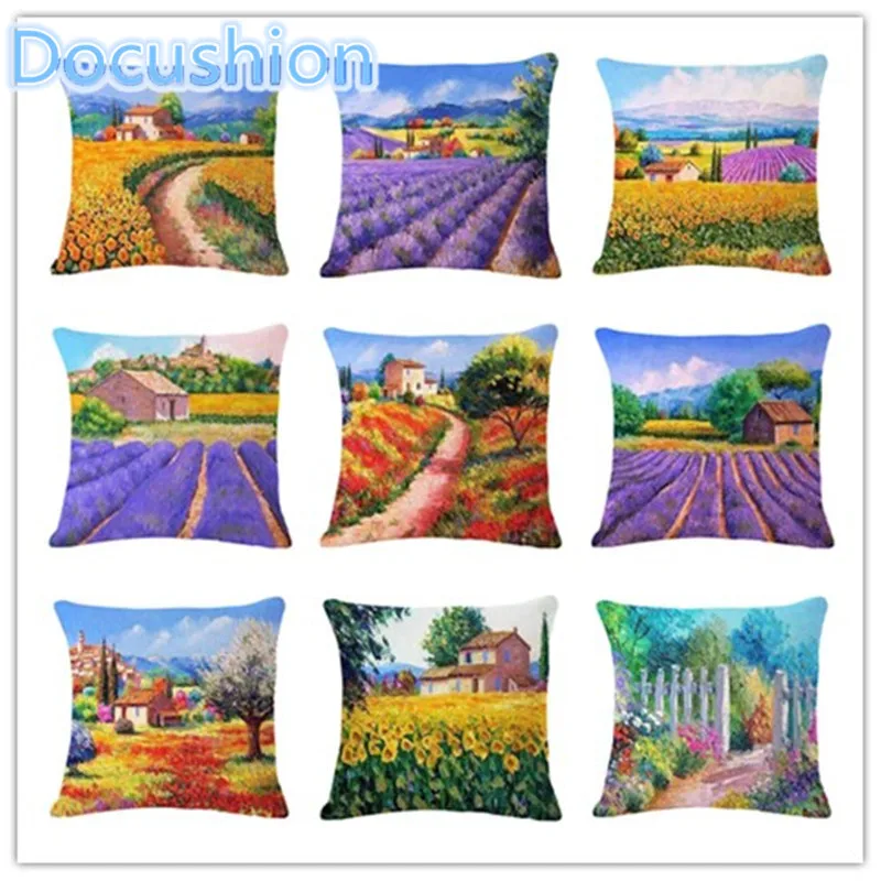 Image Top Sale European Fashion Lavender Printed Pillow Bed Sofa Cushion Home Decorative Throw Pillow Fundas Para Almofadas Cojines