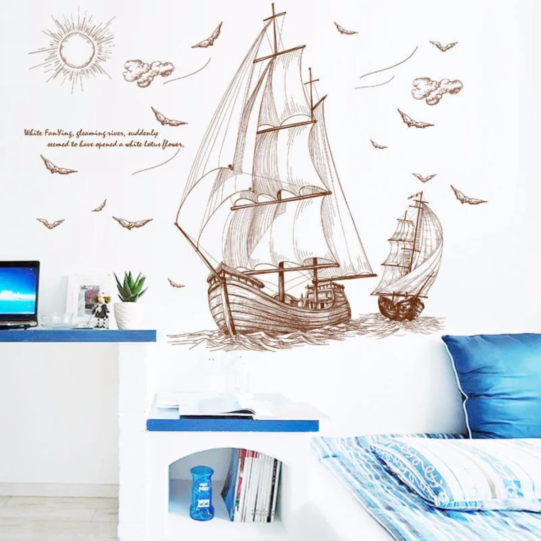 JX-LCLYL  Removable Pirate Ship Sailing Wall Sticker Vinyl PVC Decal DIY Art Home Decor