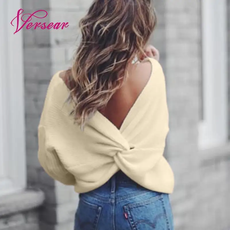 Versear V Neck Twisted Back Sweater Women 2019 Autumn New Pullovers Casual Tops Long Sleeve Jumpers Knitted Sweaters pull femme
Versear V Neck Twisted Back Sweater Women 2019 Autumn New Pullovers Casual Tops Long Sleeve Jumpers Knitted Sweaters pull femme