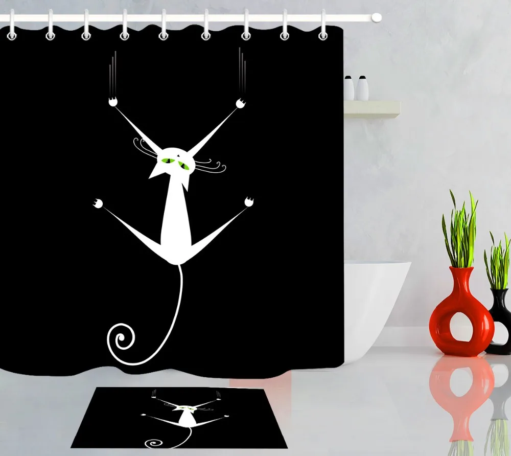 LB Funny White Cat on Black Shower Curtain Liner with Mat Bathroom Polyester Mildew Resistant Fabric For Art Kids Bathtub Decor
LB Funny White Cat on Black Shower Curtain Liner with Mat Bathroom Polyester Mildew Resistant Fabric For Art Kids Bathtub Decor