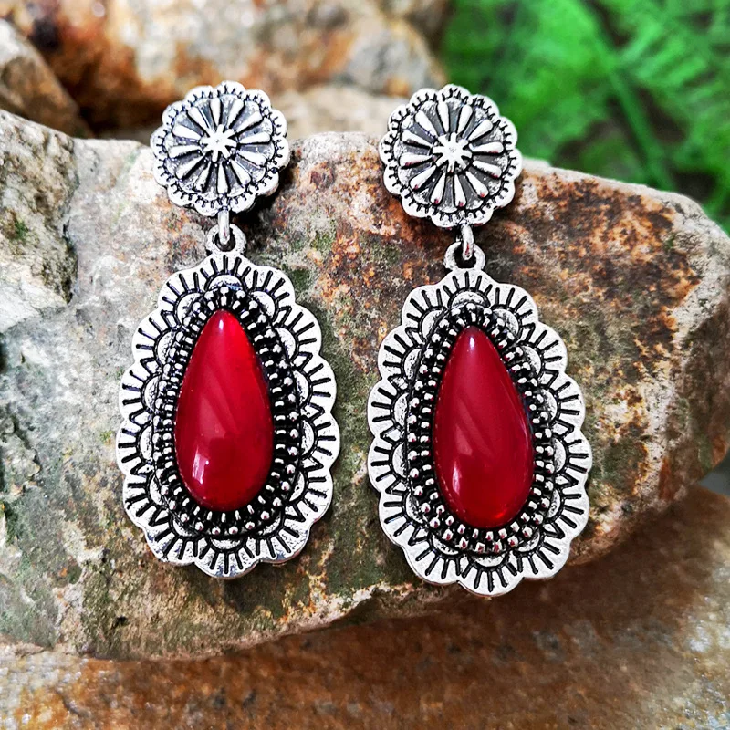 Bohemian Vintage Flower Pattern Blue Opal Drop Pendant Earrings Natural Stone Red Crystal Dangle Earrings for Women Boho Jewelry
Bohemian Vintage Flower Pattern Blue Opal Drop Pendant Earrings Natural Stone Red Crystal Dangle Earrings for Women Boho Jewelry
