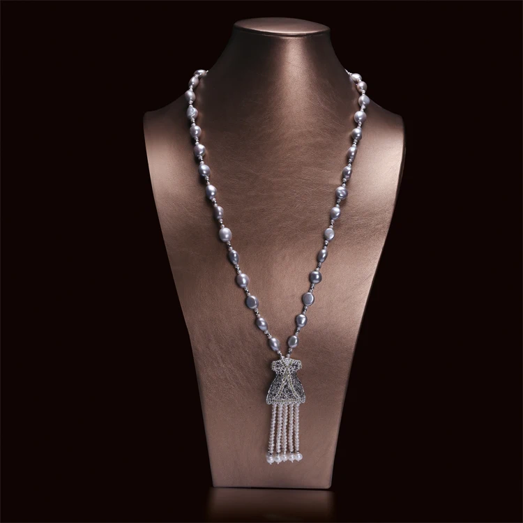 Natural Grey Color Keshi Pearl Sweater Necklace With Beautiful Coat Pendant Tassel Design Women Baroque Pearl Necklace Gifts
Natural Grey Color Keshi Pearl Sweater Necklace With Beautiful Coat Pendant Tassel Design Women Baroque Pearl Necklace Gifts