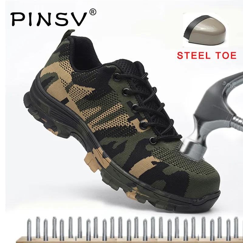 PINSV 2018 защитная обувь камуфляжные мужские рабочие ботинки со стальным носком