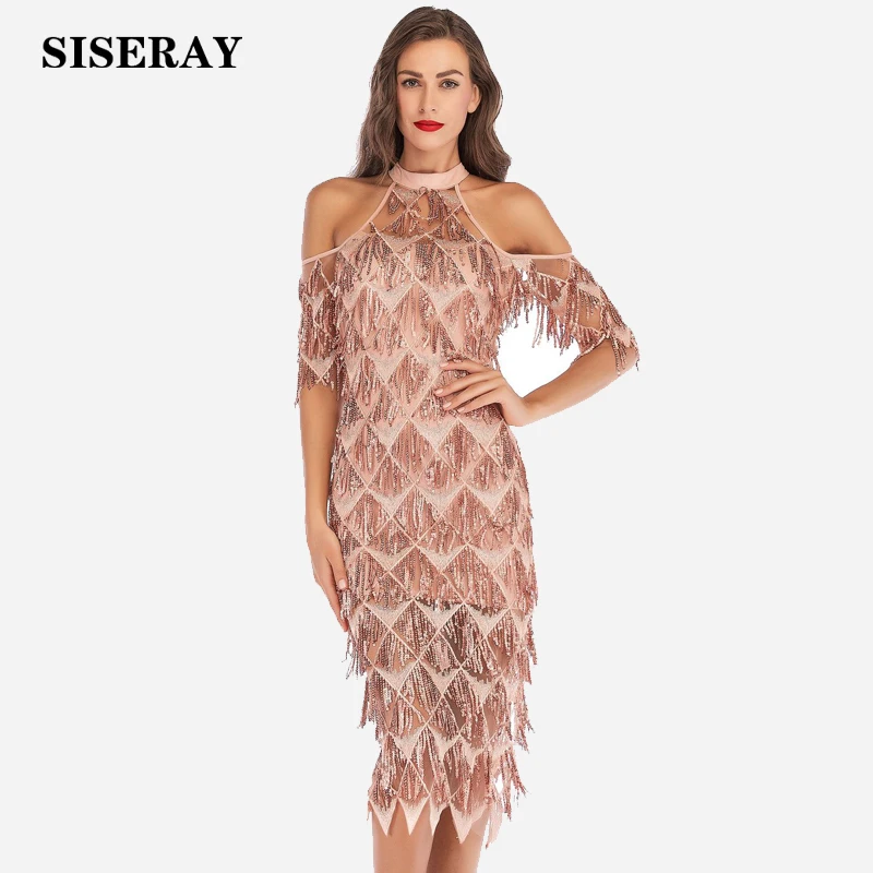 Womens Tassel Sequins Bodycon Party Dress Midi Elegant Halter Neck Off Shoulder Summer Dress Female Slim Club Dresses Robe Femme
Womens Tassel Sequins Bodycon Party Dress Midi Elegant Halter Neck Off Shoulder Summer Dress Female Slim Club Dresses Robe Femme