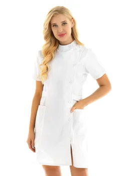 ChicTry Womens Mandarin Collar Short Sleeve Slanting Button Front Solid Color Hospital Nurse Doctor Scrub Lab Coat Uniform Dress
ChicTry Womens Mandarin Collar Short Sleeve Slanting Button Front Solid Color Hospital Nurse Doctor Scrub Lab Coat Uniform Dress