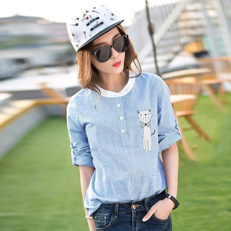 Women Summer Fashion Cat Printed Striped Blouses All-match Concise Slim Fit Long Sleeve Shirts 2019 New
Women Summer Fashion Cat Printed Striped Blouses All-match Concise Slim Fit Long Sleeve Shirts 2019 New