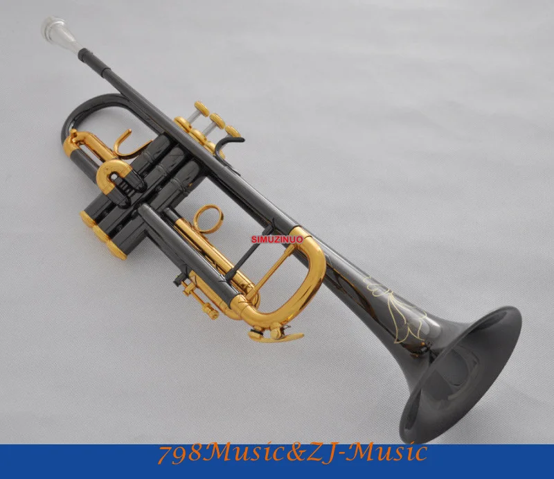 Профессиональный черный никель золото Bb Труба 4-7/8 "Рог новая гравировка +