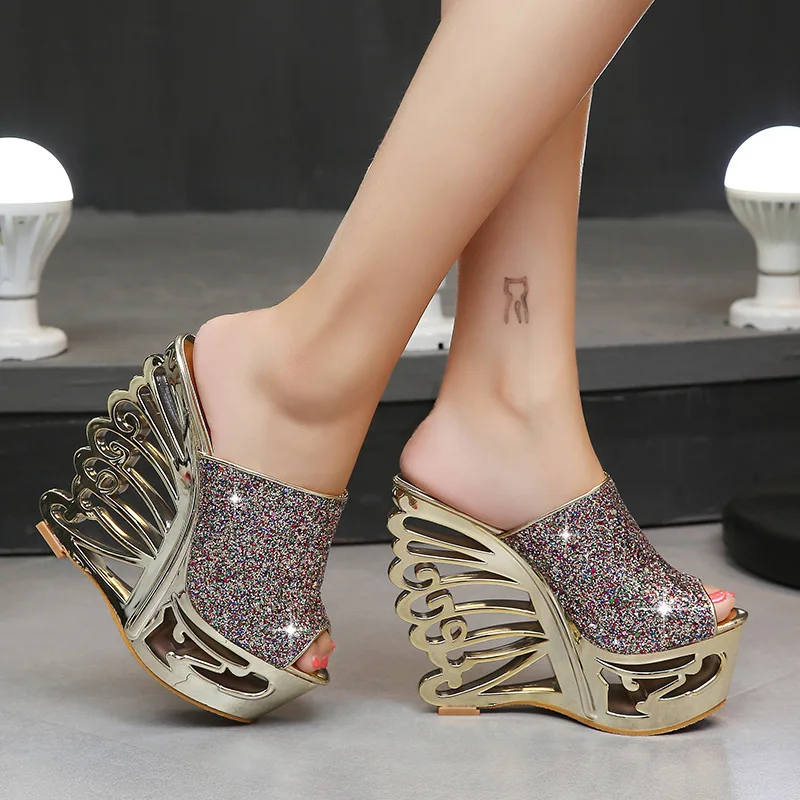 2019 new sexy super high with 15 cm wedge slipper sequins personality shaped with nightclub catwalk women's slippers
2019 new sexy super high with 15 cm wedge slipper sequins personality shaped with nightclub catwalk women's slippers
