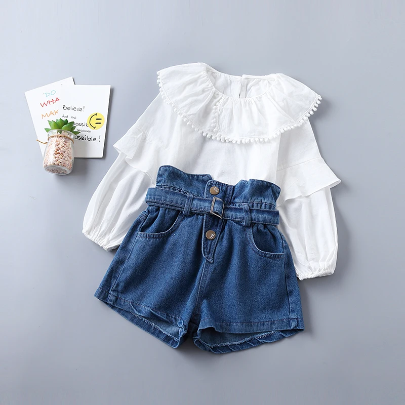 0-6 years high quality girl clothing set 2019 new spring fashion tiered ruched solid shirt + denim pant kid children clothing
0-6 years high quality girl clothing set 2019 new spring fashion tiered ruched solid shirt + denim pant kid children clothing
