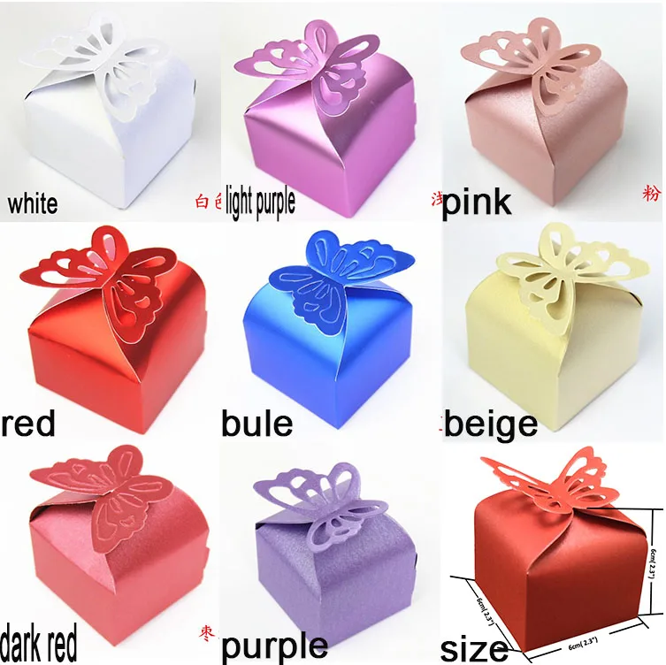 50pcs Butterfly Wedding Candy Box Chocolate Boxes Wedding Gifts white red dark red light purple bule purple pink beige
50pcs Butterfly Wedding Candy Box Chocolate Boxes Wedding Gifts white red dark red light purple bule purple pink beige