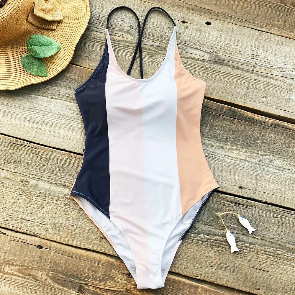 CUPSHE Colorblock Цельный купальник 2019 женский монокини с пуш апом купальный костюм