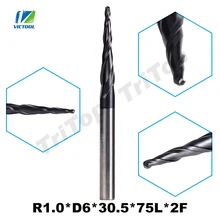2pcs/Lot R1.0*D6*30.5*75L*2F Solid Carbide Coated Ball Nose Cone Type Tapered End Mills CNC Milling Cutter
2pcs/Lot R1.0*D6*30.5*75L*2F Solid Carbide Coated Ball Nose Cone Type Tapered End Mills CNC Milling Cutter