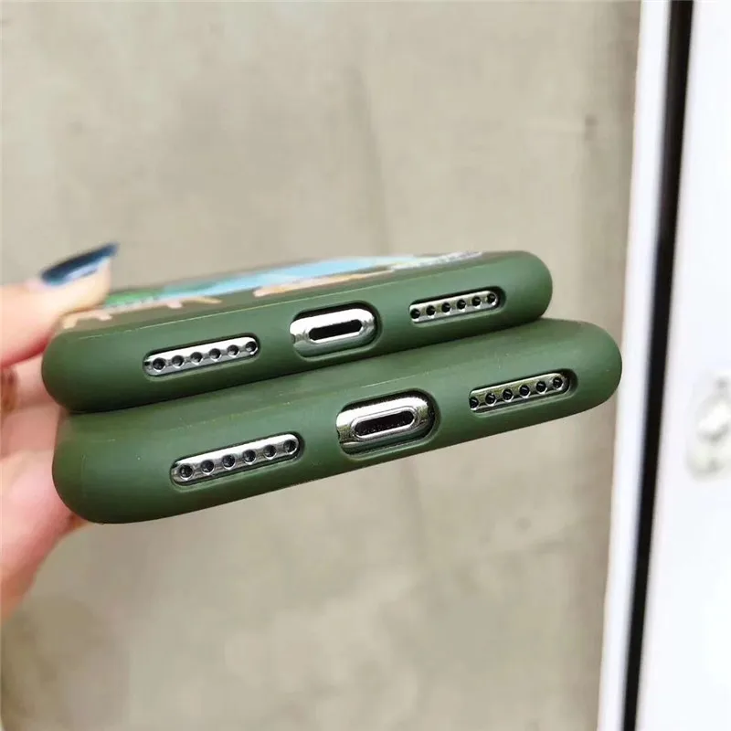 LUDI Cute Cartoon Dog Cactus Phone Case for iPhone 7 7Plus Simple Letters Green Leaves Soft Phone Bags for iPhone X 6 6S 8 Plus 06