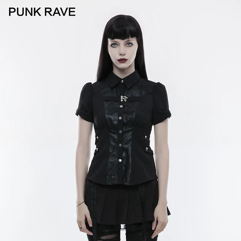 PUNK RAVE Steampunk Summer Handsome Personality Short Sleeve Women Shirt Vintage Elastic Waist Adjustable Cuff Black Blouses
PUNK RAVE Steampunk Summer Handsome Personality Short Sleeve Women Shirt Vintage Elastic Waist Adjustable Cuff Black Blouses