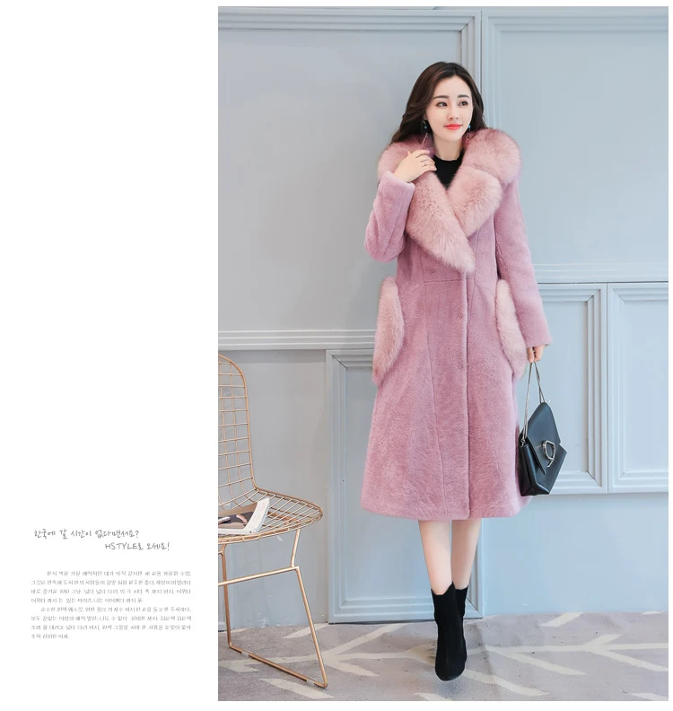 2018 Autumn And Winter Sheep Sheared Coat Women Medium Long Faux Fur Coat High Imitation Fox Fur Collar Manteau Femme Hiver AS080 (16)