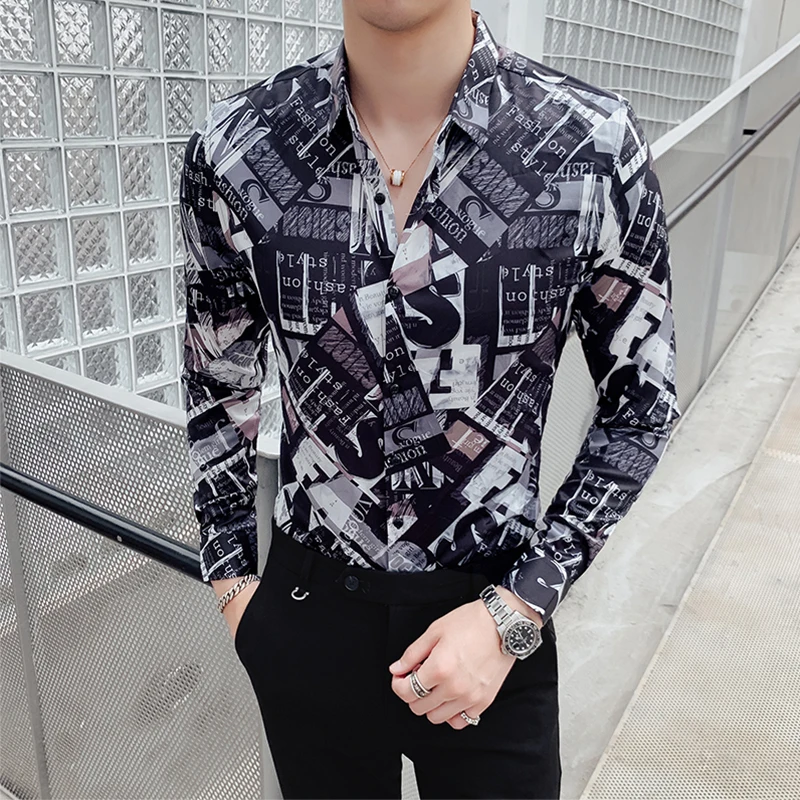2019 Autumn Letter Printing Men Shirt Korea Casual Slim Fit Long Sleeve Shirts Night Club Party Social Shirt Streetwear Clothes
2019 Autumn Letter Printing Men Shirt Korea Casual Slim Fit Long Sleeve Shirts Night Club Party Social Shirt Streetwear Clothes
