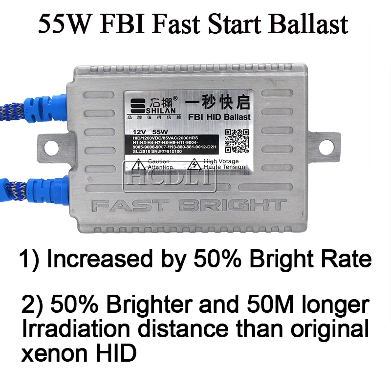 HCDLT 55W 5500K D2H Xenon HID Headlight Kit 12V Car Light Fast Start Ballast 55W Xenon H1 H3 H11 HB3 HB4 9012 H7 HID Bulb Kit (3)