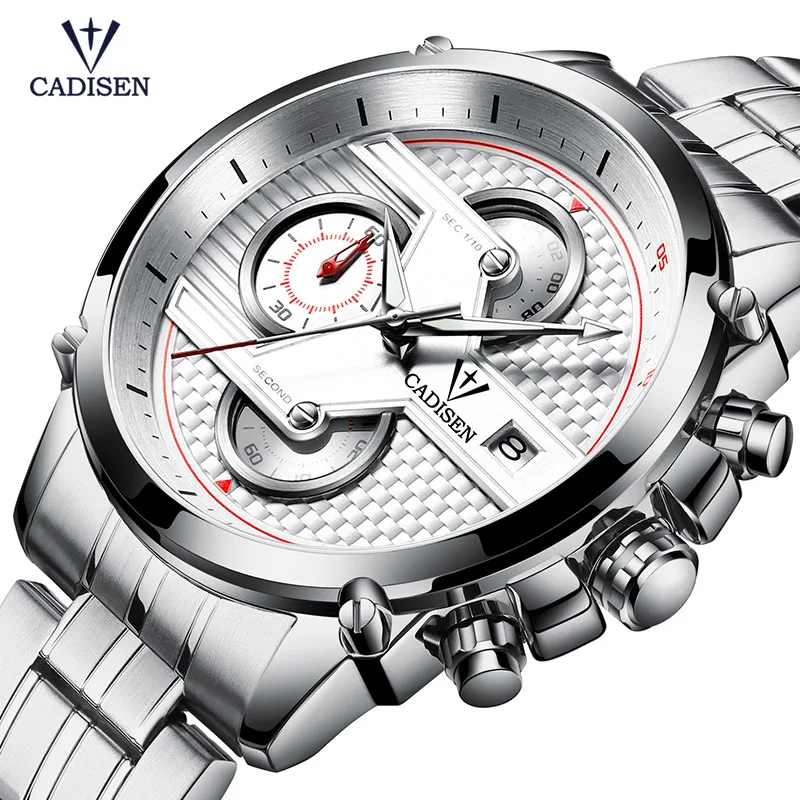 

Cadisen Men's Classic Stainless Steel Quartz Watches Fashion Business Chronograph Analogue Wristwatch for Man CS9018G-3