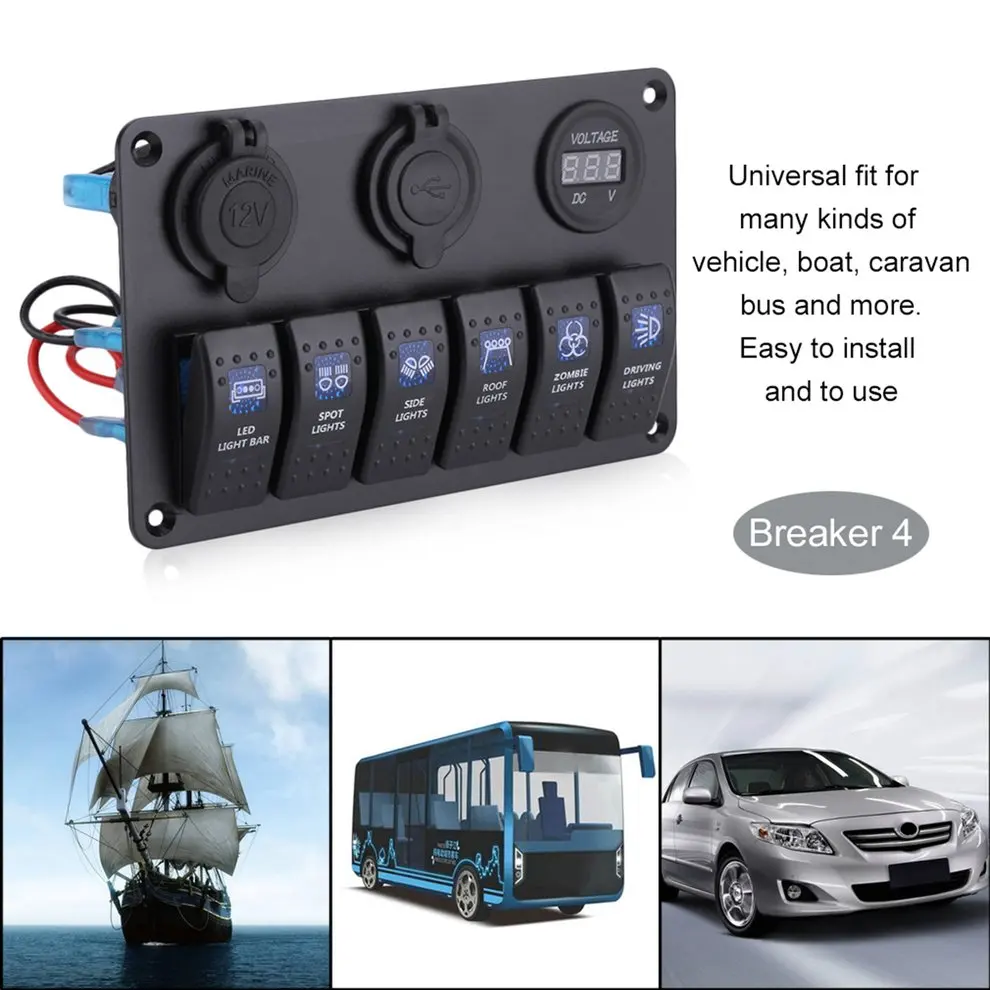Universal 12V 24V 6 Gang Double USB Interface LED Rocker Switch Panel Circuit Breakers Charger For Cars Boat Marine
Universal 12V 24V 6 Gang Double USB Interface LED Rocker Switch Panel Circuit Breakers Charger For Cars Boat Marine