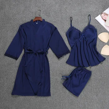 Ladies Sexy Silk Satin Sleepwear Set 3 Pieces Robe+Slip top+Shorts Floral Bathrobe Set Fashion Nightwear Sleepwear For Women
Ladies Sexy Silk Satin Sleepwear Set 3 Pieces Robe+Slip top+Shorts Floral Bathrobe Set Fashion Nightwear Sleepwear For Women