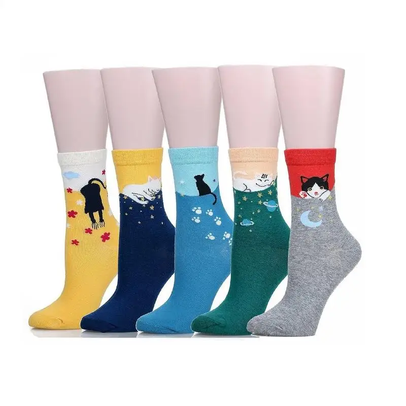 Image M Brand 5 pairs lot multicolor Cute Cat Harajuku Animal Design Women s Casual Comfortable Cotton Crew Socks Christmas sock  free