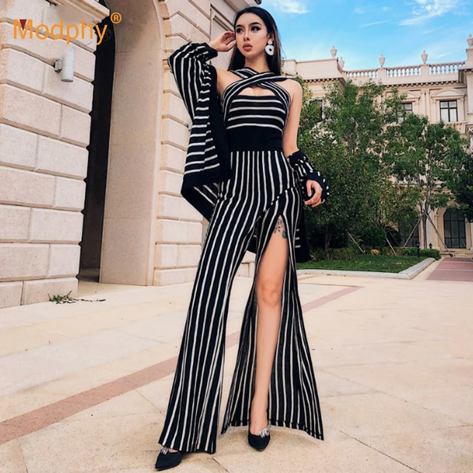 2018 new summer long bandage suit women's long-sleeved striped jumpsuit & jacket 2 pieces two-piece fashion sexy party dress
2018 new summer long bandage suit women's long-sleeved striped jumpsuit & jacket 2 pieces two-piece fashion sexy party dress