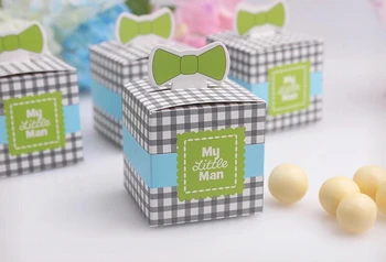 Free Shipping 100pcs/lot New Style Candy Box Paper Gift Box "MY LITTLE MAN" For Boy's Birthday Party Gift
