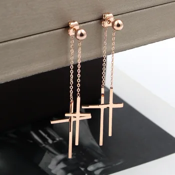 Fashion Love Double Cross Long Chain Drop Earrings Rose Gold Color Stainless Steel Women Party Gift
Fashion Love Double Cross Long Chain Drop Earrings Rose Gold Color Stainless Steel Women Party Gift