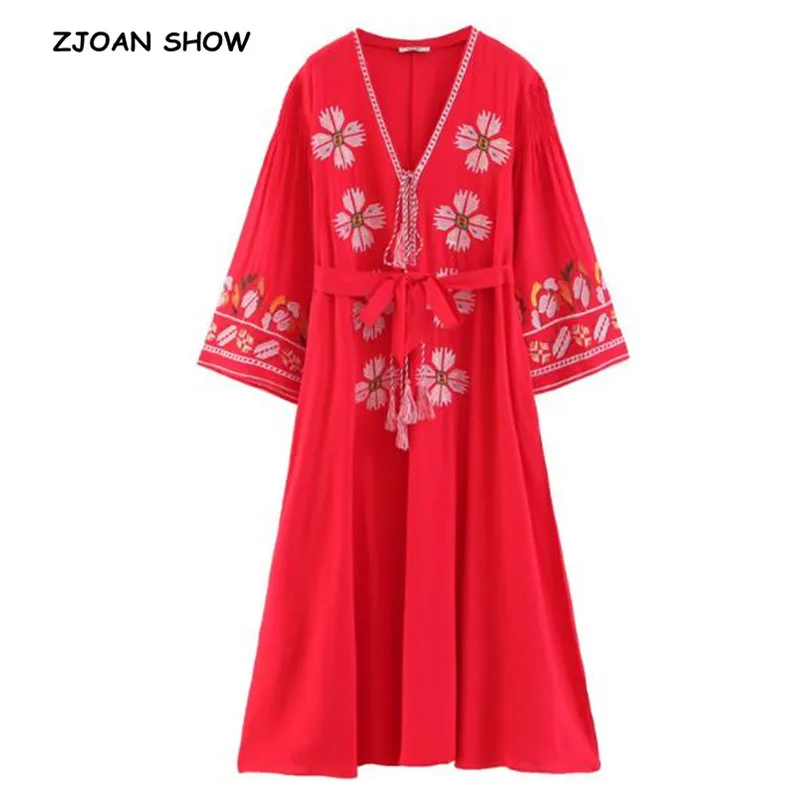2019 New Bohemian Lacing up Tassel Flower Embroidery Dress Vintage Tide Bow Sashes Flare sleeve Women Dresses Femme Vestido
2019 New Bohemian Lacing up Tassel Flower Embroidery Dress Vintage Tide Bow Sashes Flare sleeve Women Dresses Femme Vestido