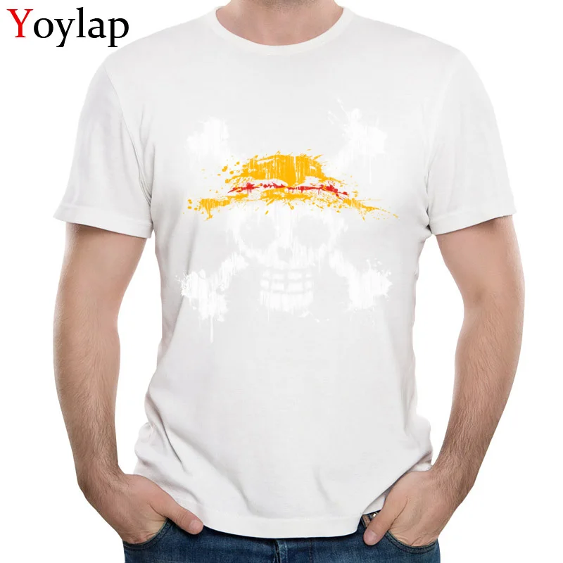100% Cotton T Shirts for Male Short Sleeve Print Tops T Shirt New Arrival Fall Custom One piece skull O Neck Tee Shirt white