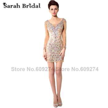 sarahbridal Sexy Backless Mini Celebrity Long Sleeves Dress