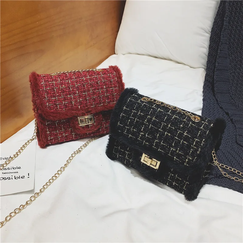 2018 Women Fashion Chain Flap Bag Tweed Plaid Faux Fur Small Shoulder Bags for Girls Female bolso mujer
2018 Women Fashion Chain Flap Bag Tweed Plaid Faux Fur Small Shoulder Bags for Girls Female bolso mujer
