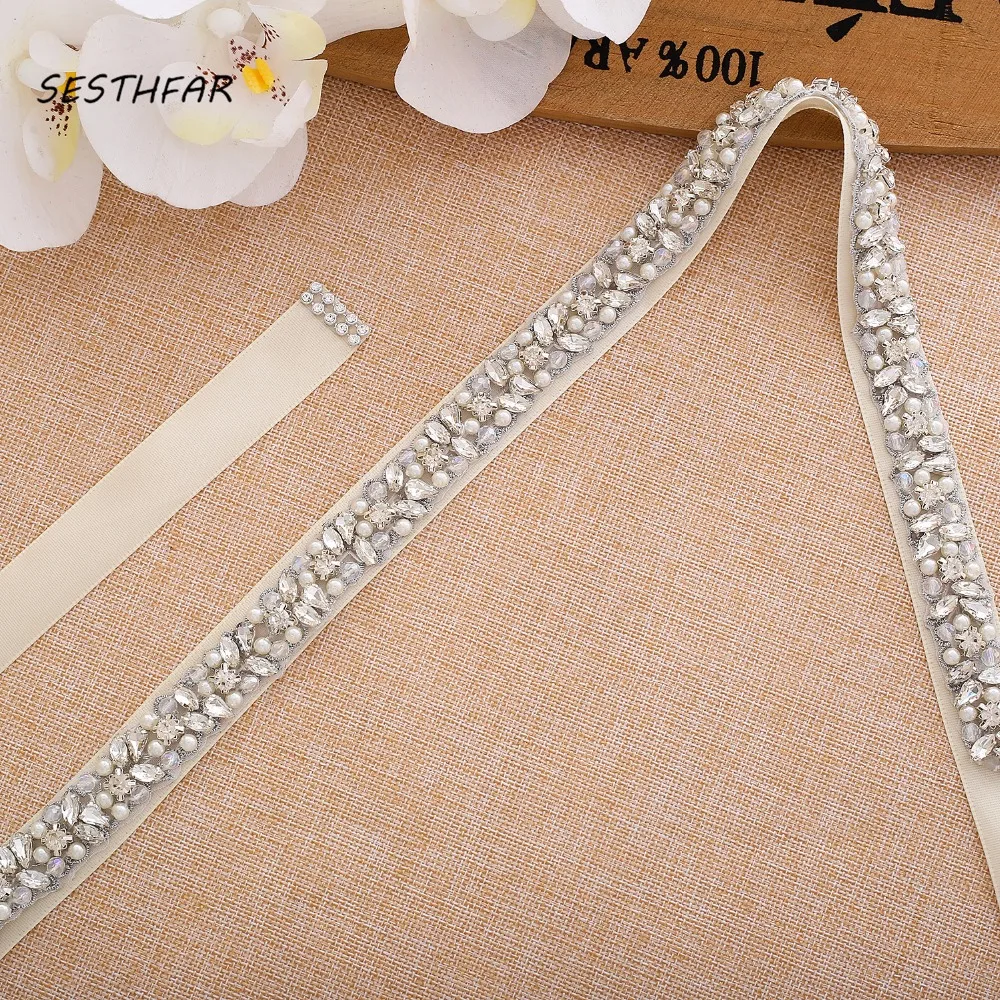 

SESTHFAR Rhinestones Bridal Belt Rose Gold Crystal Belt Handmade Diamond Bridesmaid Dress Belt For Wedding Accessories