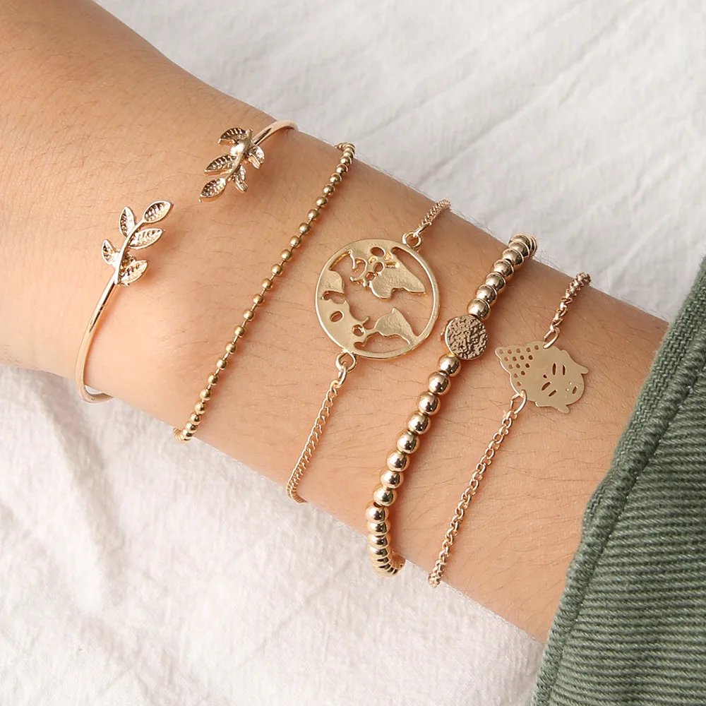 5 Pcs/set Bohemian Map Hollow Flower Leaf Bracelet Bangle Gold-color Beaded Opening Bangle Set Women Fashion Apparel Jewelry
5 Pcs/set Bohemian Map Hollow Flower Leaf Bracelet Bangle Gold-color Beaded Opening Bangle Set Women Fashion Apparel Jewelry