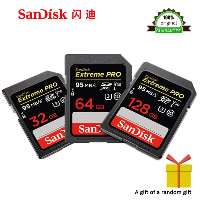 

100% Original SanDisk Extreme PRO SDHC SDXC UHS-I 16GB 32GB 64GB 128GB High Speed Memory Card C10 SD Camera Class 10 95MB/s
