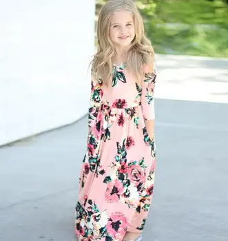 Children's wear explosion models 2018 Hot Europe and America round neck long-sleeved printed long pleated dress 
Children's wear explosion models 2018 Hot Europe and America round neck long-sleeved printed long pleated dress