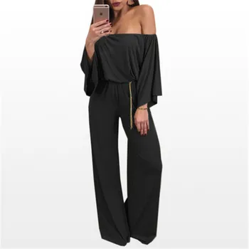 Women ladies sexy Off Shoulder playsuit fashion long sleeve strapless backless solid wide leg loose jumpsuit romper Trousers
Women ladies sexy Off Shoulder playsuit fashion long sleeve strapless backless solid wide leg loose jumpsuit romper Trousers