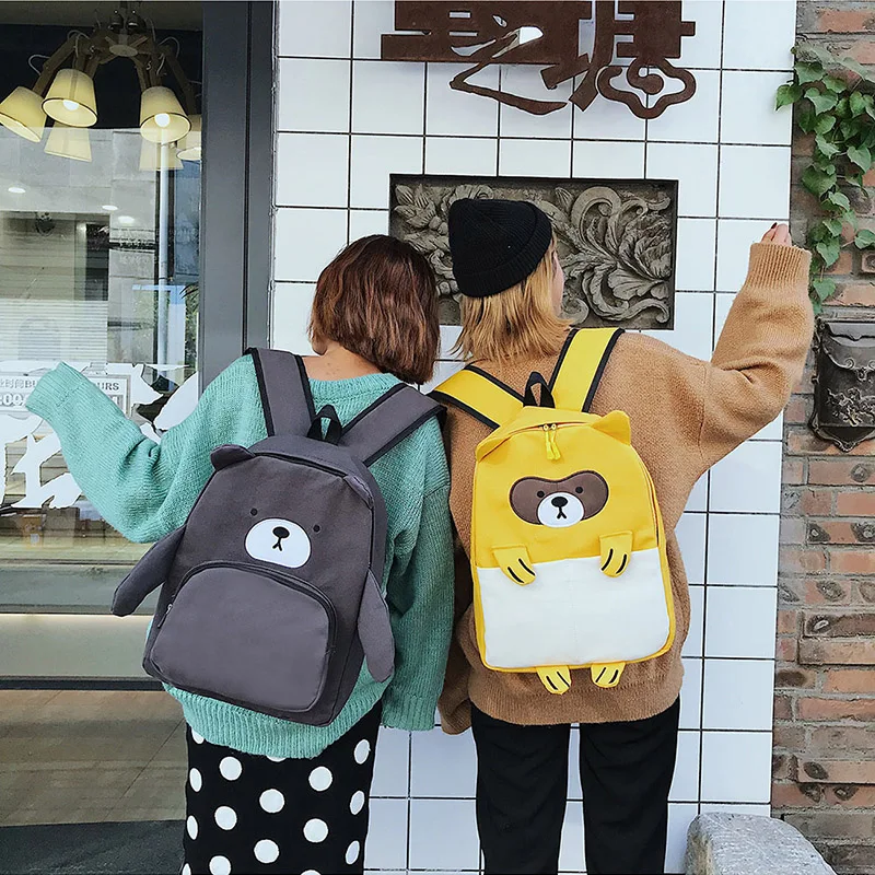 Kawaii Hand made Pink Bear Doll Student Canvas School Bag Backpack Sweet Girls