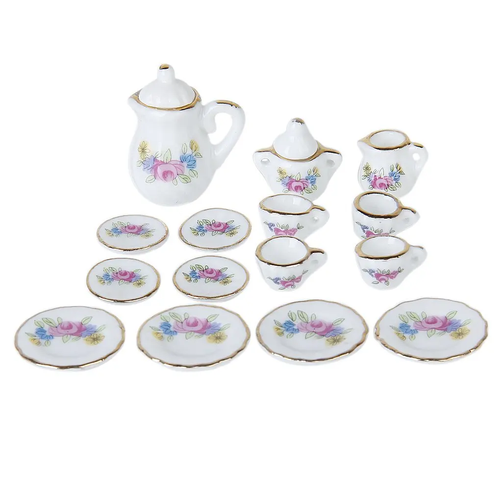 15 Piece Miniature Dollhouse Dinnerware Porcelain Tea Set Tableware Mug Plate with Floral Pattern
15 Piece Miniature Dollhouse Dinnerware Porcelain Tea Set Tableware Mug Plate with Floral Pattern
