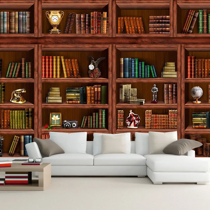 

Custom Any Size 3D Wall Mural Wallpaper Living Room Study Bookshelf Bookcase 3D Backdrop Mural Wall Covering Papel De Parede 3D