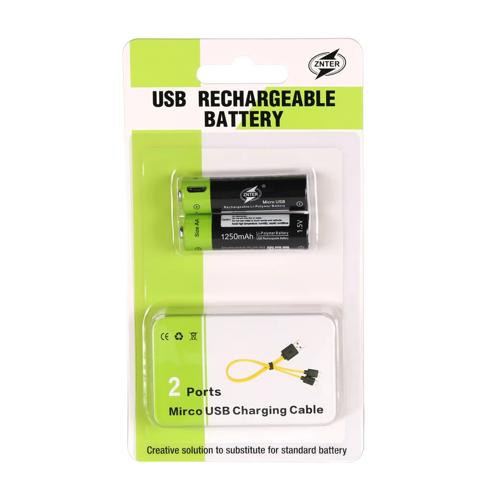 ZNTER 2/4pcs 1.5V AA 1250mAh li-polymer Battery rechargeable lithium li-ion battery with USB cable pack Drop shipping
ZNTER 2/4pcs 1.5V AA 1250mAh li-polymer Battery rechargeable lithium li-ion battery with USB cable pack Drop shipping