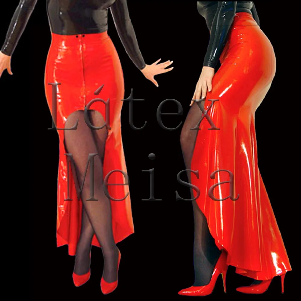 Women's trumpet design long latex skirt with front zip in red solid black color with 0.4mm thickness natural latex materials
Women's trumpet design long latex skirt with front zip in red solid black color with 0.4mm thickness natural latex materials