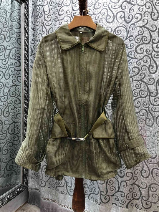 Summer 2019 New Female Turn-collar Zipper Belt Receiving Waist Long Sleeve Pure Color Perspective Short Coat 701
Summer 2019 New Female Turn-collar Zipper Belt Receiving Waist Long Sleeve Pure Color Perspective Short Coat 701