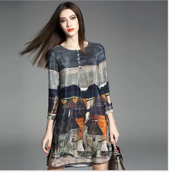 2018 100% Real Silk Dress Plus Size Women Spring Summer Vintage A-line Printing Loose Dresses Top Quality Three Quarter Sleeves
2018 100% Real Silk Dress Plus Size Women Spring Summer Vintage A-line Printing Loose Dresses Top Quality Three Quarter Sleeves
