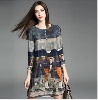 2018 100% Real Silk Dress Plus Size Women Spring Summer Vintage A-line Printing Loose Dresses Top Quality Three Quarter Sleeves
2018 100% Real Silk Dress Plus Size Women Spring Summer Vintage A-line Printing Loose Dresses Top Quality Three Quarter Sleeves