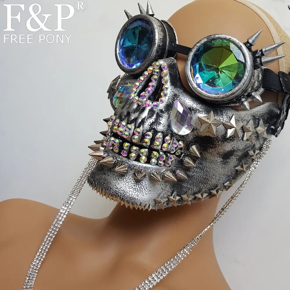 Holographic Burning Man Rave Costumes Streampunk Goggles Spike Skull Mask Respirator Cyber Cosplay Festival Clothes Outfits Gear
Holographic Burning Man Rave Costumes Streampunk Goggles Spike Skull Mask Respirator Cyber Cosplay Festival Clothes Outfits Gear